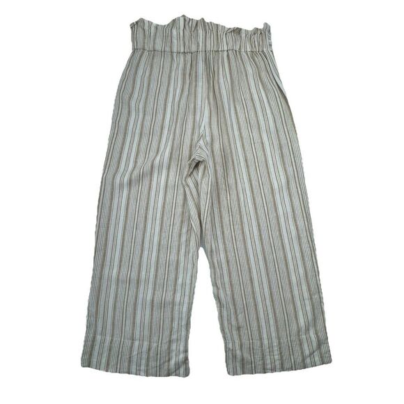 Zac & Rachel Tan White Stripe Wide Leg Cropped Pants Size Medium Boho Style - Picture 5 of 9
